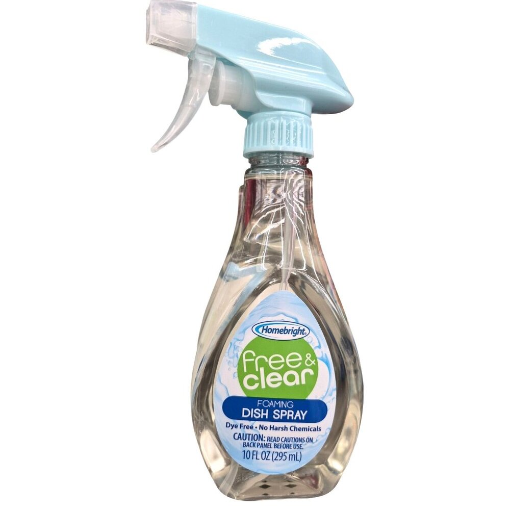 Homebright Free & Clear Foaming Dish Spray 10 fl oz – Dye Free, Gentle Formula,